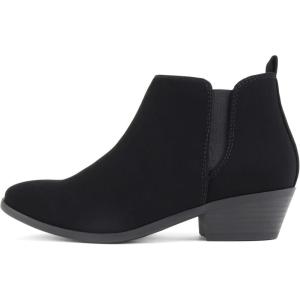 Soda “CHARMER” ~ Women Pointed Toe Elastic Gore Low Heel Ankle Bootie with Zipper Closure(Black Nubuck)