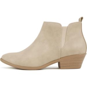 Soda “CHARMER” ~ Women Pointed Toe Elastic Gore Low Heel Ankle Bootie with Zipper Closure(Wheat Nubuck)