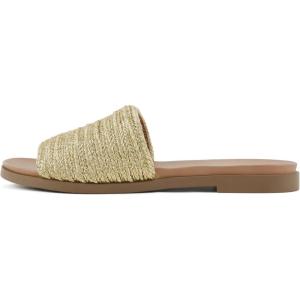 Soda Fate ~ Women Round Toe Single Band Raffia Slide Sandals(Gold)