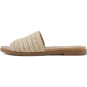 Soda Fate ~ Women Round Toe Single Band Raffia Slide Sandals(Raffia)