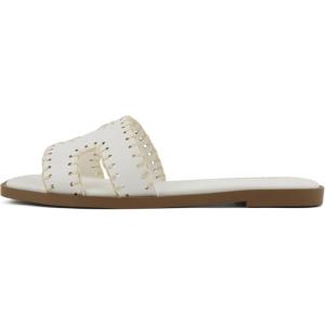 Soda Finity ~ Women Square Toe H-Band Slide Sandals with Raffia Details(White Pu)