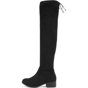 Soda Luna ~ Women Round Toe Drawstring Low Heel Knee High Boots(Black Imsu)