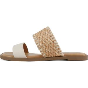 Soda Lysett ~ Women Square Toe Double Band Lug Slide Sandals(Bone/Raffia)