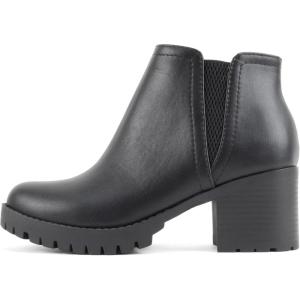 Soda Thumb – Women Lug Sole Ankle Boot with Side Zipper(Black Pu)