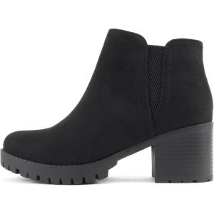 Soda Thumb – Women Lug Sole Ankle Boot with Side Zipper(Black Suede)