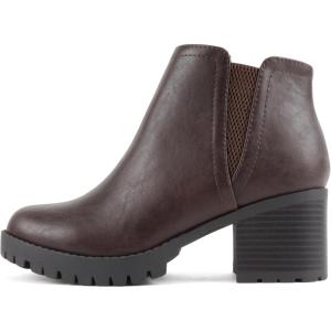 Soda Thumb – Women Lug Sole Ankle Boot with Side Zipper(Brown Pu)