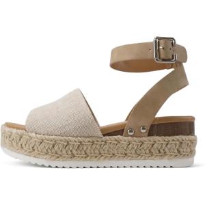 Soda Topic Open Toe Buckle Ankle Strap Espadrilles Flatform Wedge Casual Sandal(Beige/Taupe)