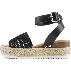Soda Topic Open Toe Buckle Ankle Strap Espadrilles Flatform Wedge Casual Sandal(Braided Black)
