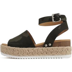 Soda Topic Open Toe Buckle Ankle Strap Espadrilles Flatform Wedge Casual Sandal(Camouflage)