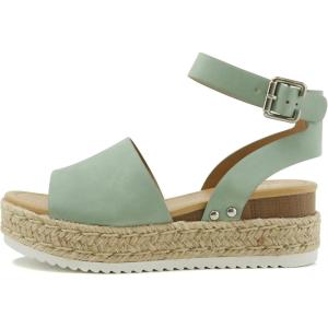 Soda Topic Open Toe Buckle Ankle Strap Espadrilles Flatform Wedge Casual Sandal(D-mint Nbpu)