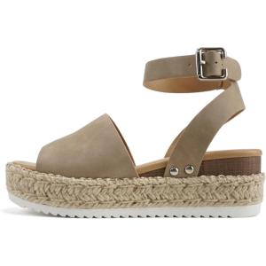 Soda Topic Open Toe Buckle Ankle Strap Espadrilles Flatform Wedge Casual Sandal(Dnat Nbpu (Whipped Stitch))