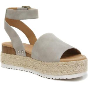 Soda Topic Open Toe Buckle Ankle Strap Espadrilles Flatform Wedge Casual Sandal(Dove Grey-t)