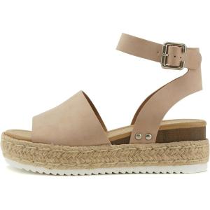 Soda Topic Open Toe Buckle Ankle Strap Espadrilles Flatform Wedge Casual Sandal(Dusty Mauve)