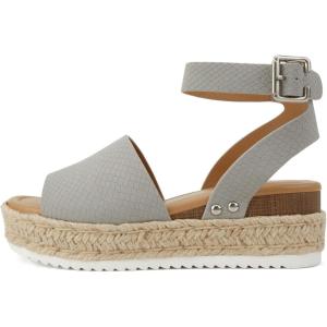 Soda Topic Open Toe Buckle Ankle Strap Espadrilles Flatform Wedge Casual Sandal(Grey Cobra Nubuck)