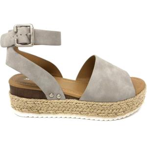 Soda Topic Open Toe Buckle Ankle Strap Espadrilles Flatform Wedge Casual Sandal(Grey T)