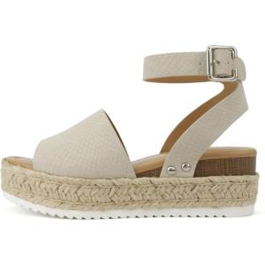 Soda Topic Open Toe Buckle Ankle Strap Espadrilles Flatform Wedge Casual Sandal(Light Stone Cobra Nubuck)