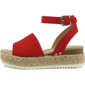 Soda Topic Open Toe Buckle Ankle Strap Espadrilles Flatform Wedge Casual Sandal(Lips Red Nbpu)