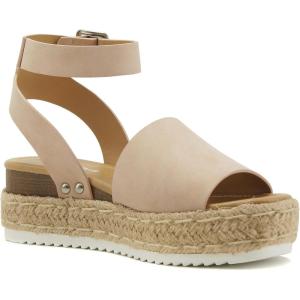 Soda Topic Open Toe Buckle Ankle Strap Espadrilles Flatform Wedge Casual Sandal(Mauve)