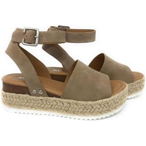 Soda Topic Open Toe Buckle Ankle Strap Espadrilles Flatform Wedge Casual Sandal(Natural Jd)