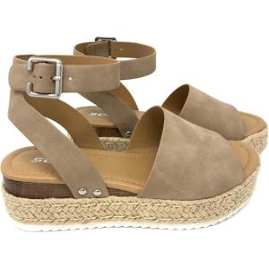 Soda Topic Open Toe Buckle Ankle Strap Espadrilles Flatform Wedge Casual Sandal(Natural New)