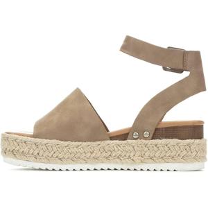 Soda Topic Open Toe Buckle Ankle Strap Espadrilles Flatform Wedge Casual Sandal(Natural Nubuck)