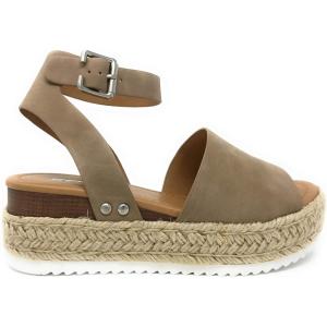 Soda Topic Open Toe Buckle Ankle Strap Espadrilles Flatform Wedge Casual Sandal(Natural T)