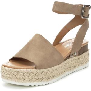 Soda Topic Open Toe Buckle Ankle Strap Espadrilles Flatform Wedge Casual Sandal(Natural-2)