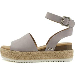 Soda Topic Open Toe Buckle Ankle Strap Espadrilles Flatform Wedge Casual Sandal(P-lavender)