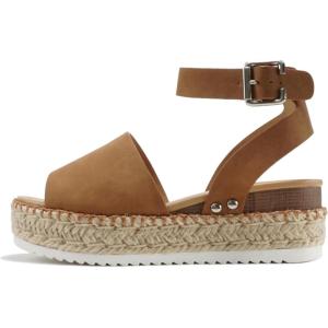 Soda Topic Open Toe Buckle Ankle Strap Espadrilles Flatform Wedge Casual Sandal(Tan Nbpu (Whipped Stitch))