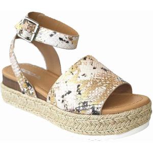 Soda Topic Open Toe Buckle Ankle Strap Espadrilles Flatform Wedge Casual Sandal(Wtpe Metpy)