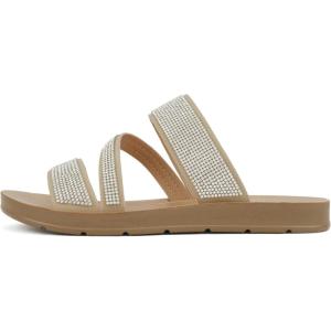 Soda Zeal ~ Women Open Toe Rhinestone Multi Band Slide Sandals(Dark Natural Nubuck)