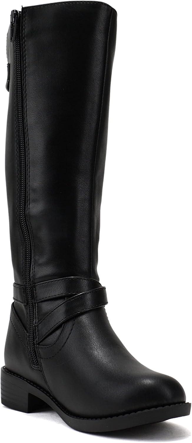 imageSoda BIOII KidsGirlsChildren Low Heel Fashion KneeCalf High Riding BootsBlack Pu