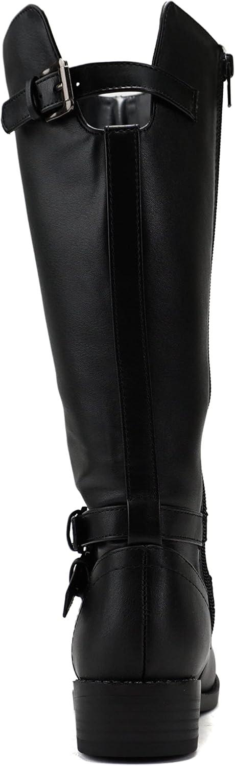 imageSoda BIOII KidsGirlsChildren Low Heel Fashion KneeCalf High Riding BootsBlack Pu