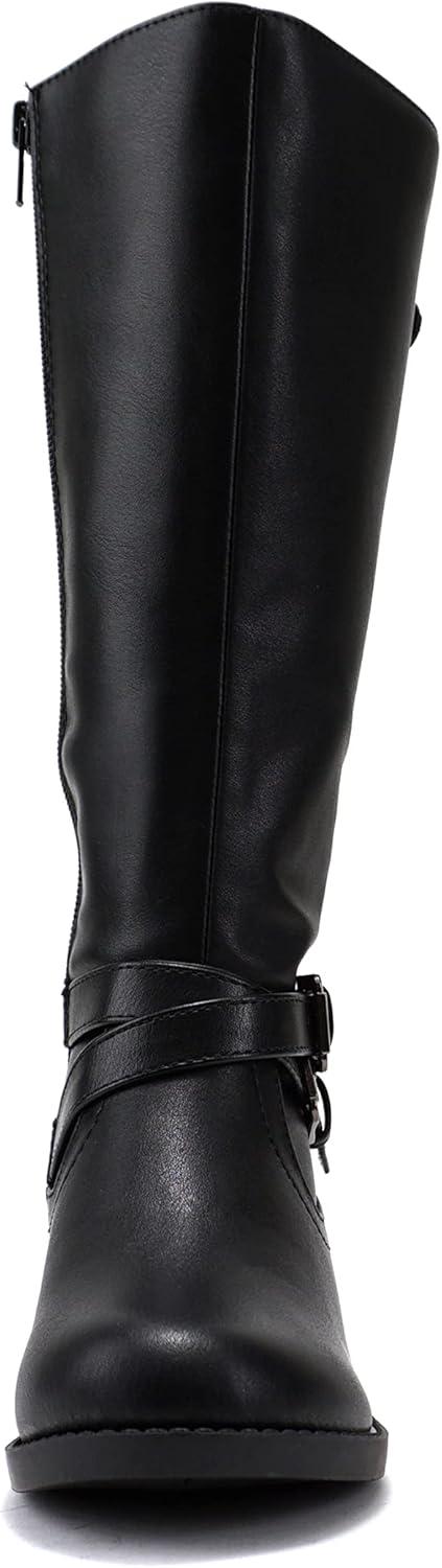 imageSoda BIOII KidsGirlsChildren Low Heel Fashion KneeCalf High Riding BootsBlack Pu