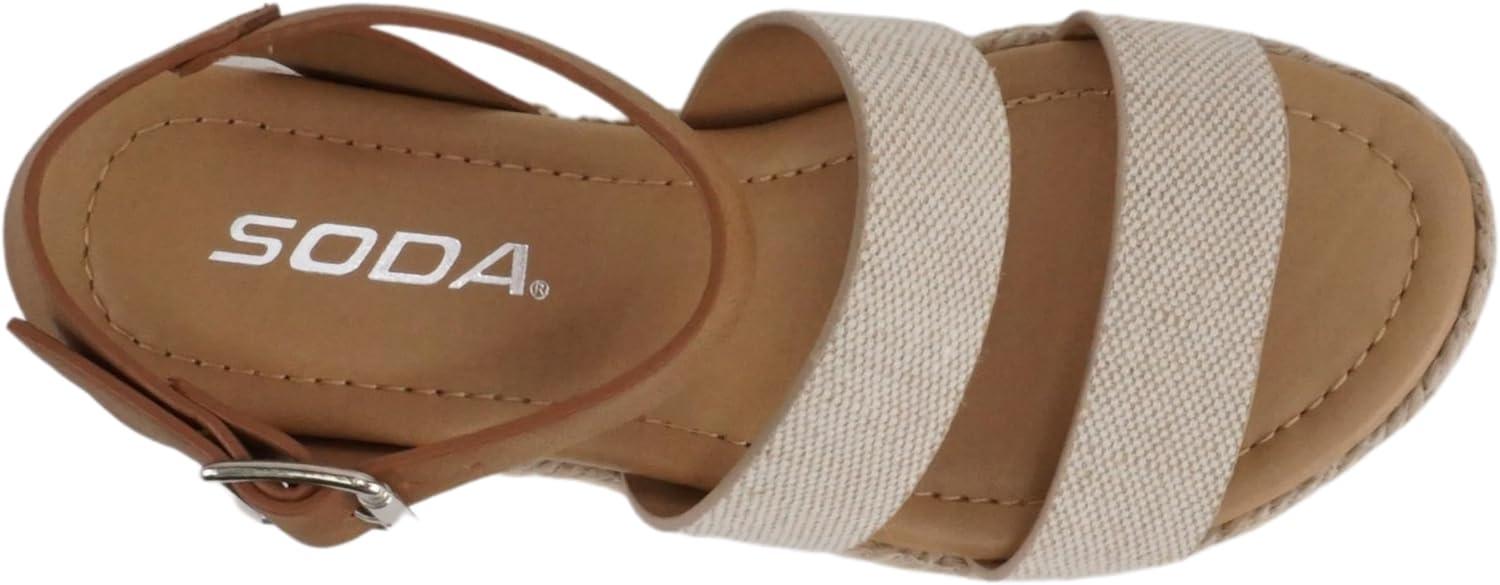 imageSoda BRYCE2 KidsChildrenGirls Open Toe Two Bands Espadrille Jute Platform Wedge Casual Fashion Flatform Sandals with Buckle Ankle StrapBeige CanvasTan