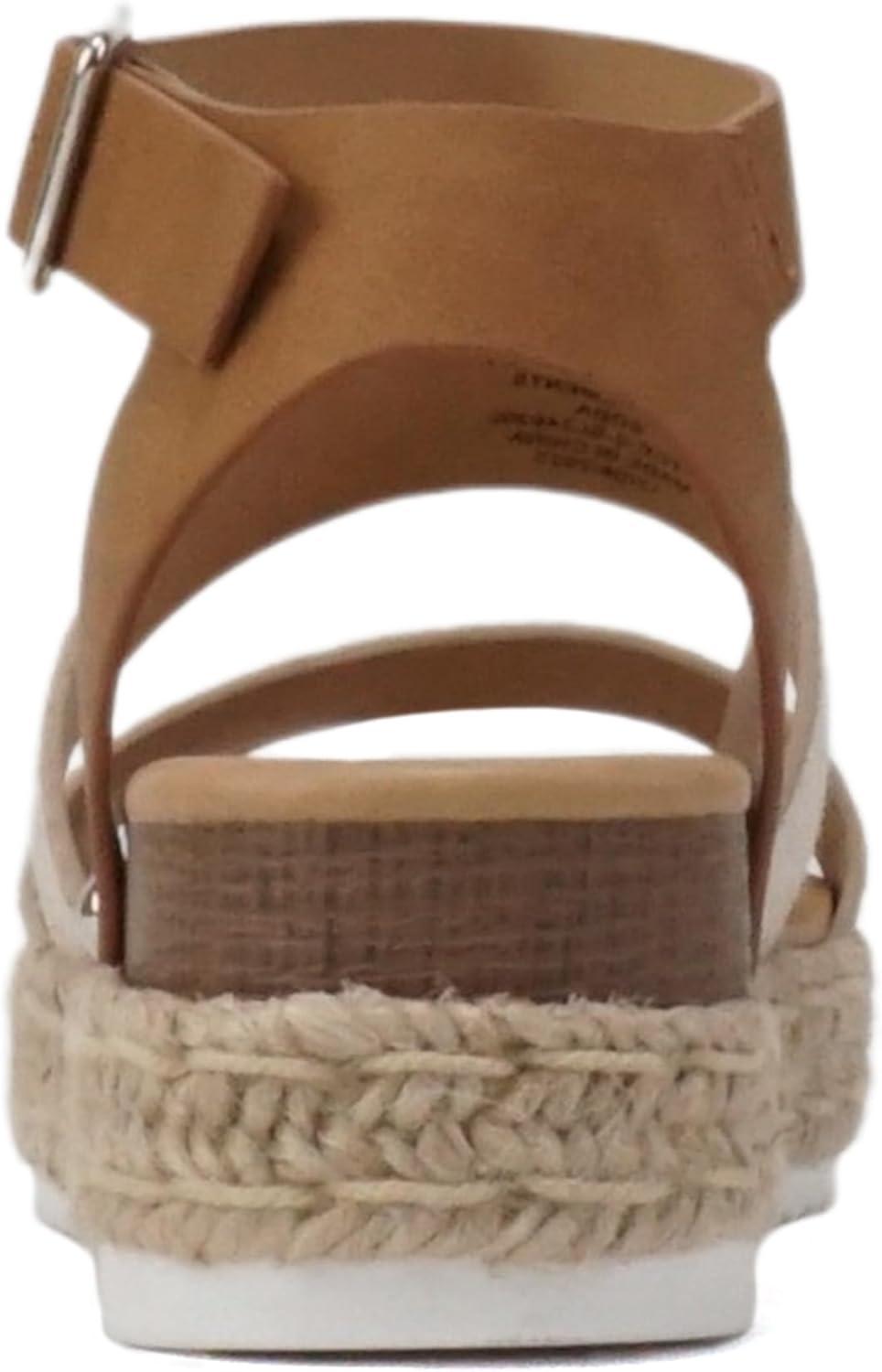 imageSoda BRYCE2 KidsChildrenGirls Open Toe Two Bands Espadrille Jute Platform Wedge Casual Fashion Flatform Sandals with Buckle Ankle StrapBeige CanvasTan