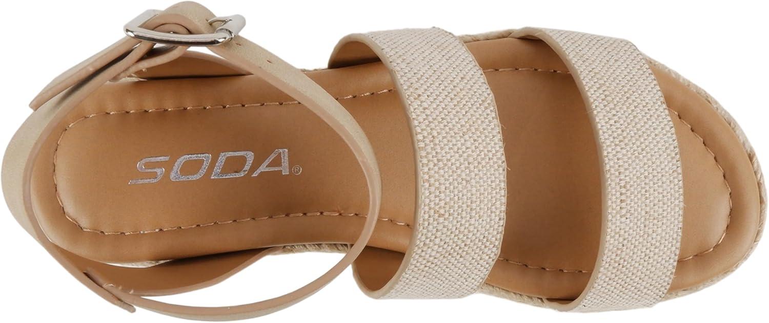 imageSoda BRYCE2 KidsChildrenGirls Open Toe Two Bands Espadrille Jute Platform Wedge Casual Fashion Flatform Sandals with Buckle Ankle StrapBeige CanvasTaupe