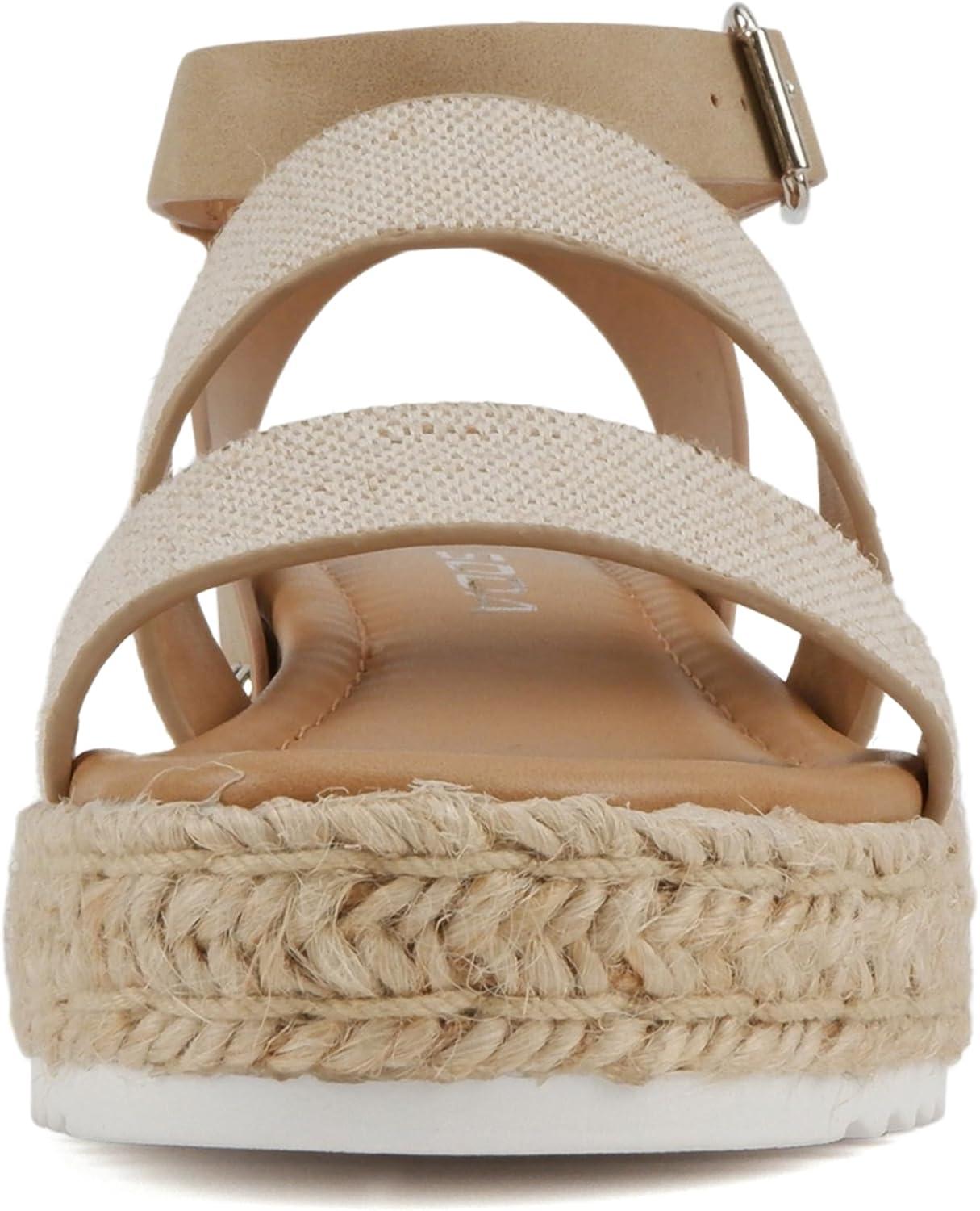 imageSoda BRYCE2 KidsChildrenGirls Open Toe Two Bands Espadrille Jute Platform Wedge Casual Fashion Flatform Sandals with Buckle Ankle StrapBeige CanvasTaupe