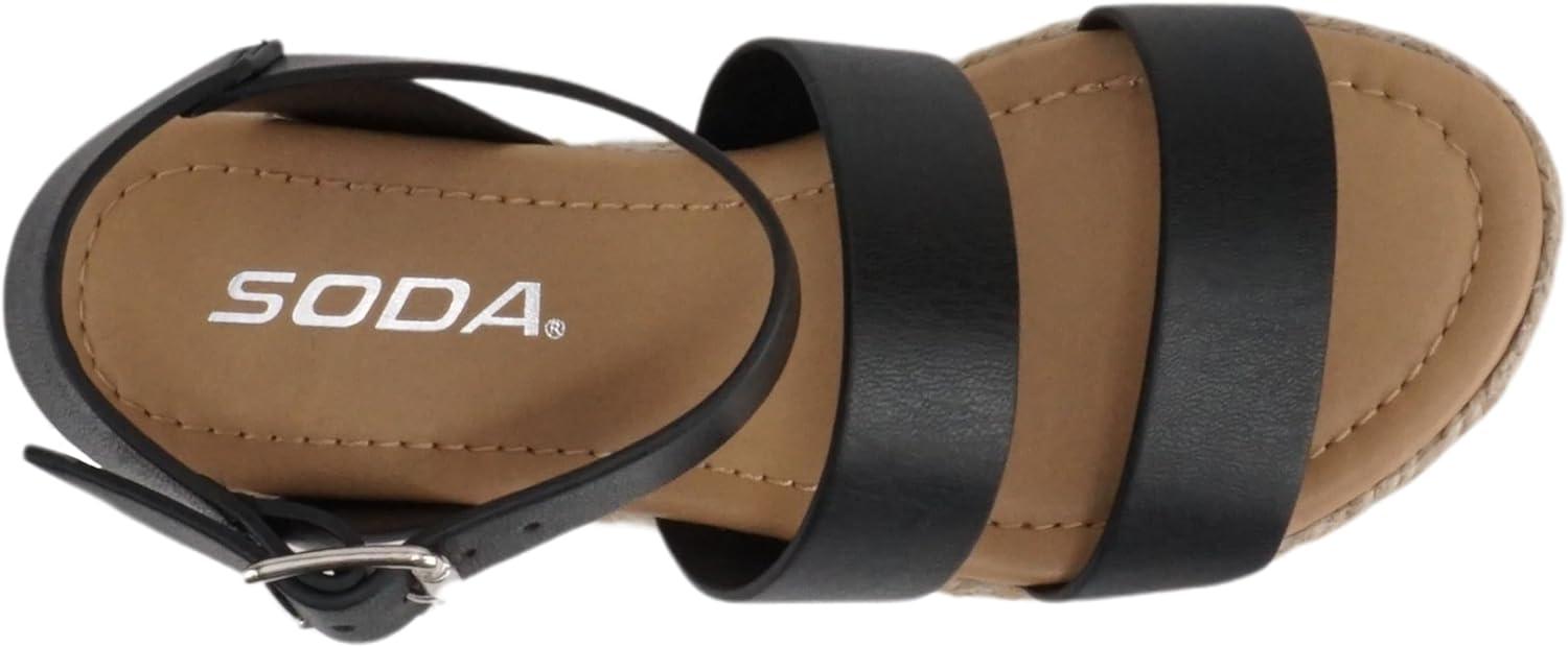 imageSoda BRYCE2 KidsChildrenGirls Open Toe Two Bands Espadrille Jute Platform Wedge Casual Fashion Flatform Sandals with Buckle Ankle StrapBlack Pu