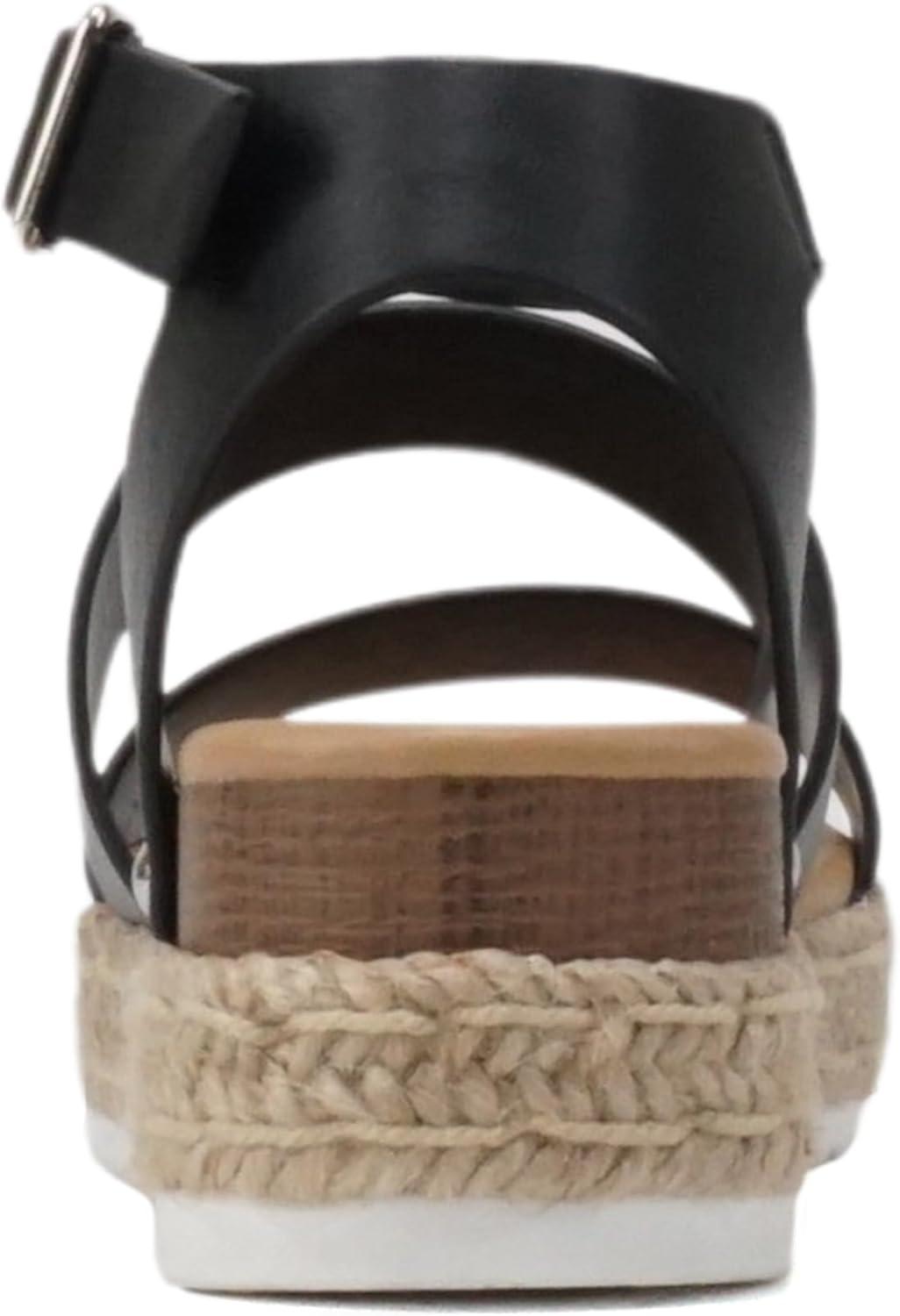 imageSoda BRYCE2 KidsChildrenGirls Open Toe Two Bands Espadrille Jute Platform Wedge Casual Fashion Flatform Sandals with Buckle Ankle StrapBlack Pu