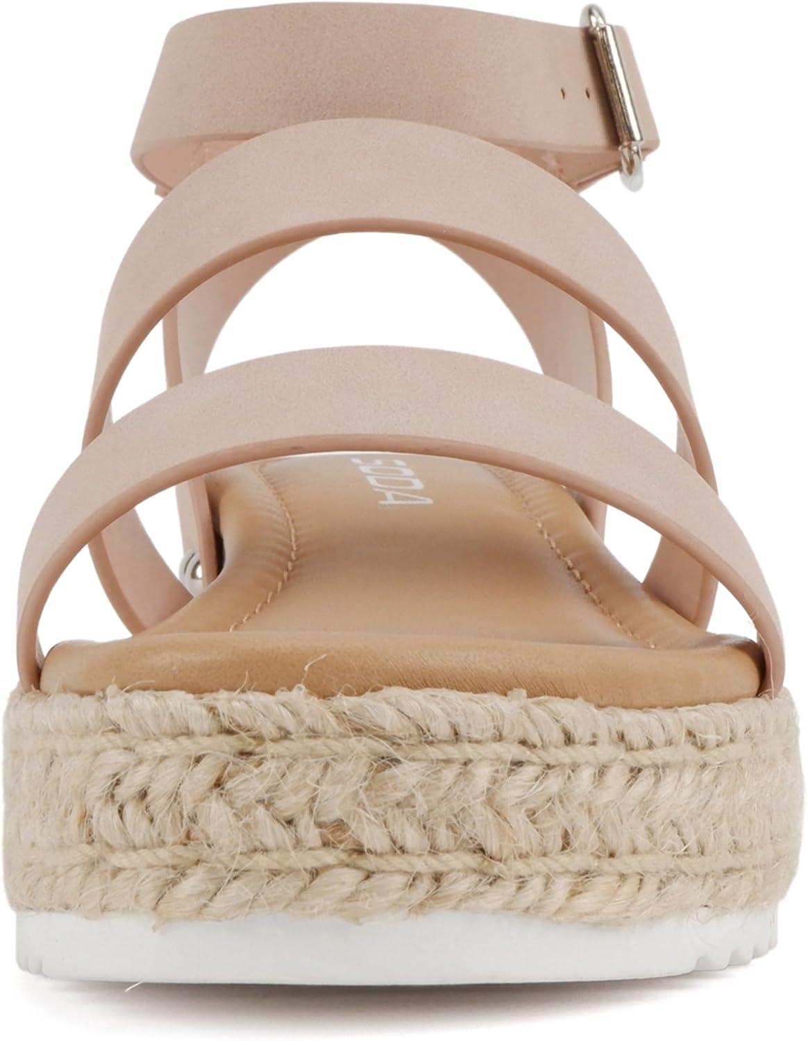 imageSoda BRYCE2 KidsChildrenGirls Open Toe Two Bands Espadrille Jute Platform Wedge Casual Fashion Flatform Sandals with Buckle Ankle StrapBlush Nubuck