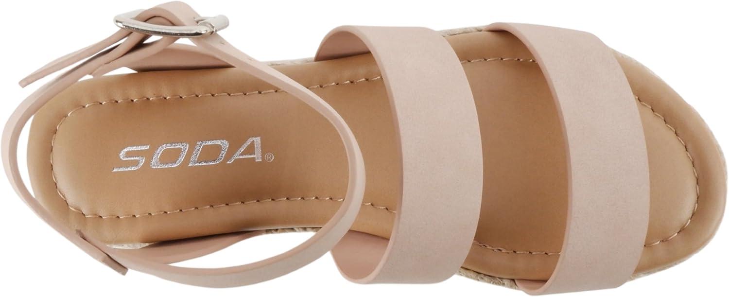 imageSoda BRYCE2 KidsChildrenGirls Open Toe Two Bands Espadrille Jute Platform Wedge Casual Fashion Flatform Sandals with Buckle Ankle StrapBlush Nubuck