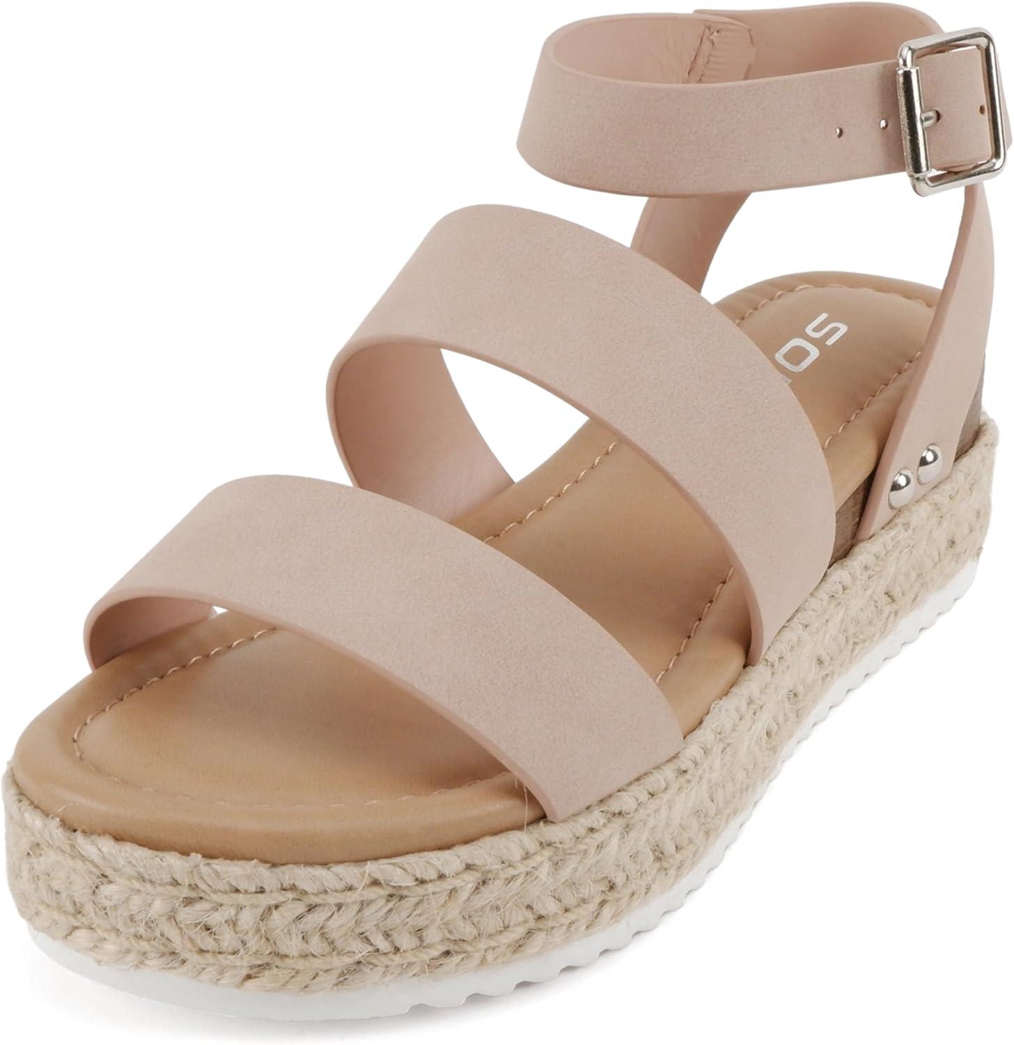 imageSoda BRYCE2 KidsChildrenGirls Open Toe Two Bands Espadrille Jute Platform Wedge Casual Fashion Flatform Sandals with Buckle Ankle StrapBlush Nubuck