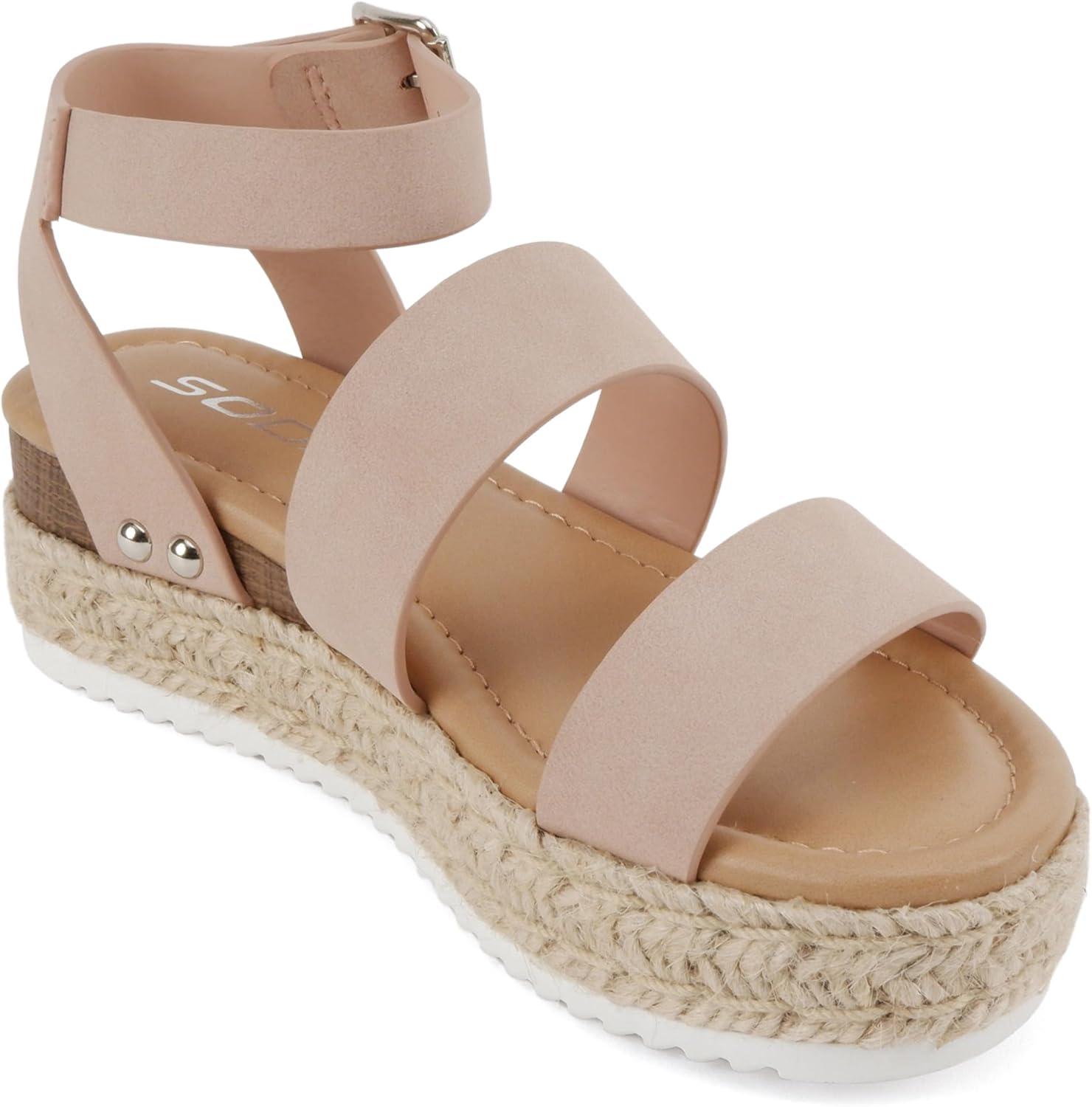 imageSoda BRYCE2 KidsChildrenGirls Open Toe Two Bands Espadrille Jute Platform Wedge Casual Fashion Flatform Sandals with Buckle Ankle StrapBlush Nubuck