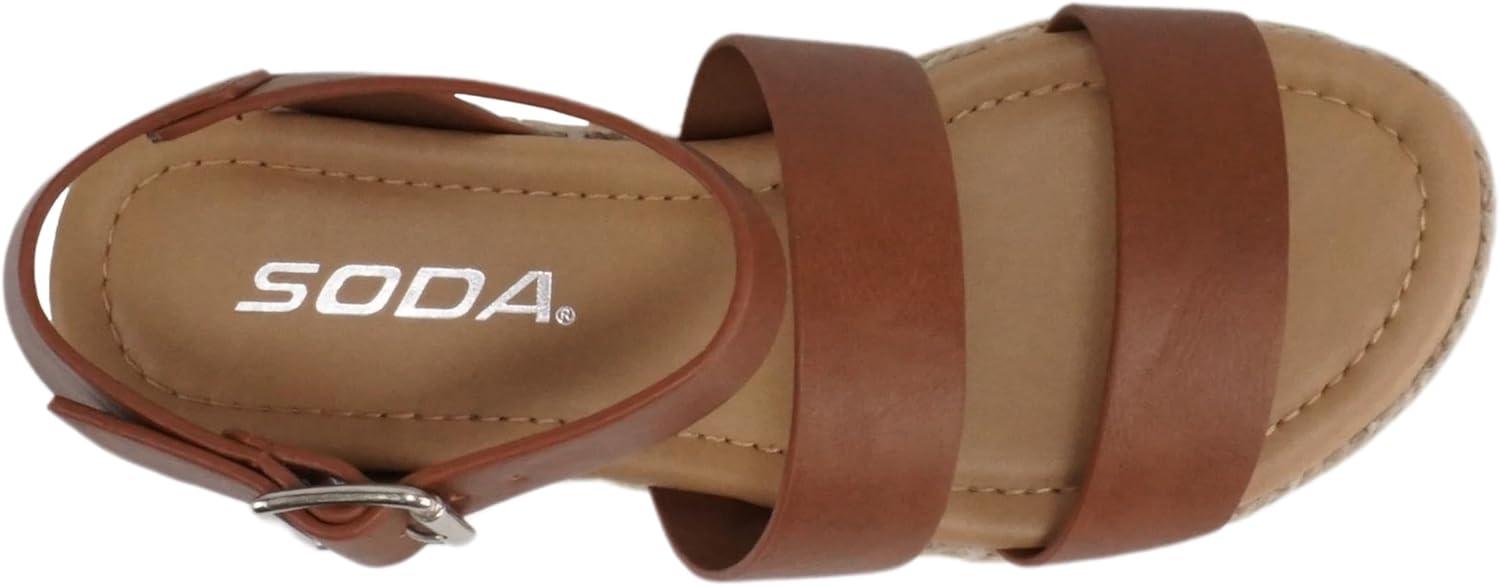 imageSoda BRYCE2 KidsChildrenGirls Open Toe Two Bands Espadrille Jute Platform Wedge Casual Fashion Flatform Sandals with Buckle Ankle StrapCognac Pu