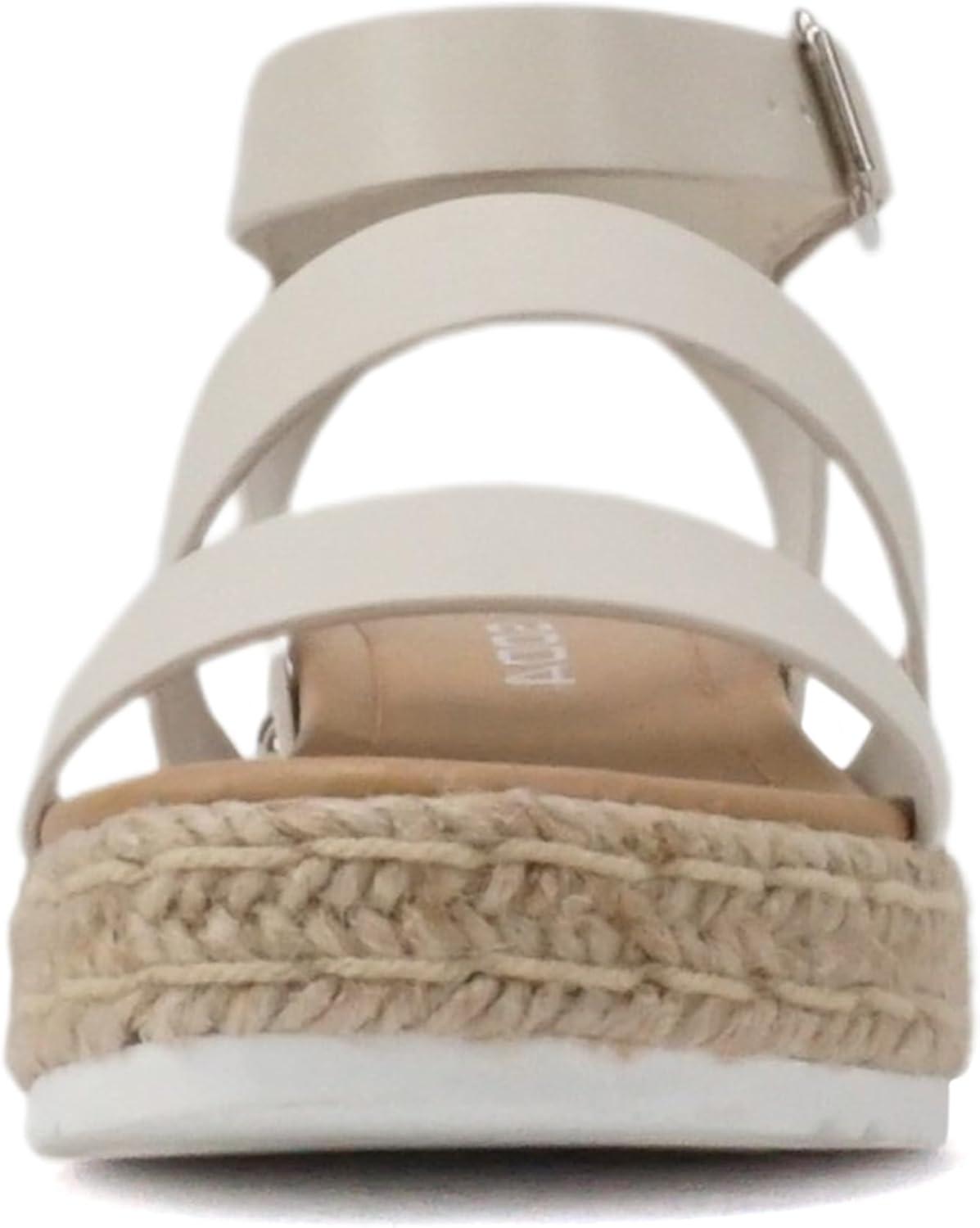imageSoda BRYCE2 KidsChildrenGirls Open Toe Two Bands Espadrille Jute Platform Wedge Casual Fashion Flatform Sandals with Buckle Ankle StrapIvory Pu