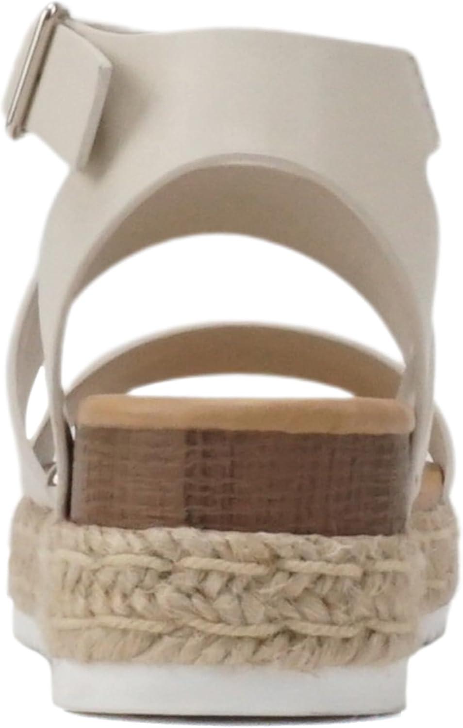 imageSoda BRYCE2 KidsChildrenGirls Open Toe Two Bands Espadrille Jute Platform Wedge Casual Fashion Flatform Sandals with Buckle Ankle StrapIvory Pu