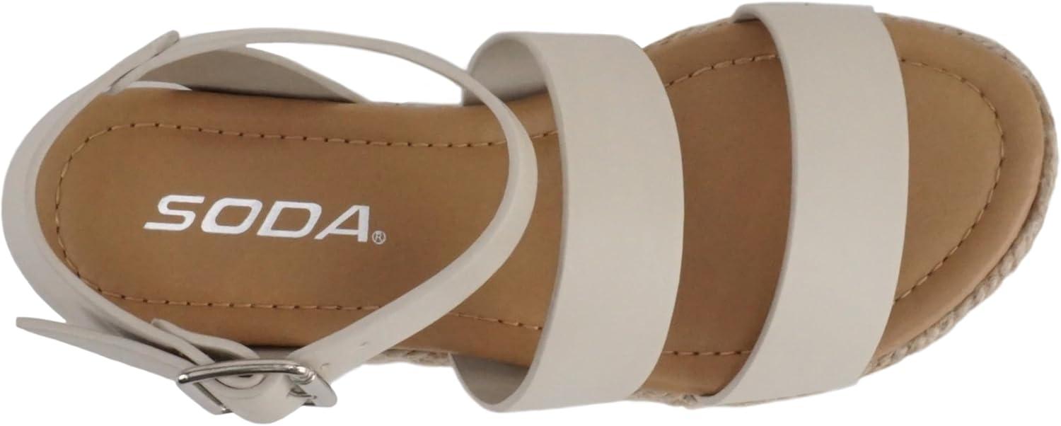 imageSoda BRYCE2 KidsChildrenGirls Open Toe Two Bands Espadrille Jute Platform Wedge Casual Fashion Flatform Sandals with Buckle Ankle StrapIvory Pu