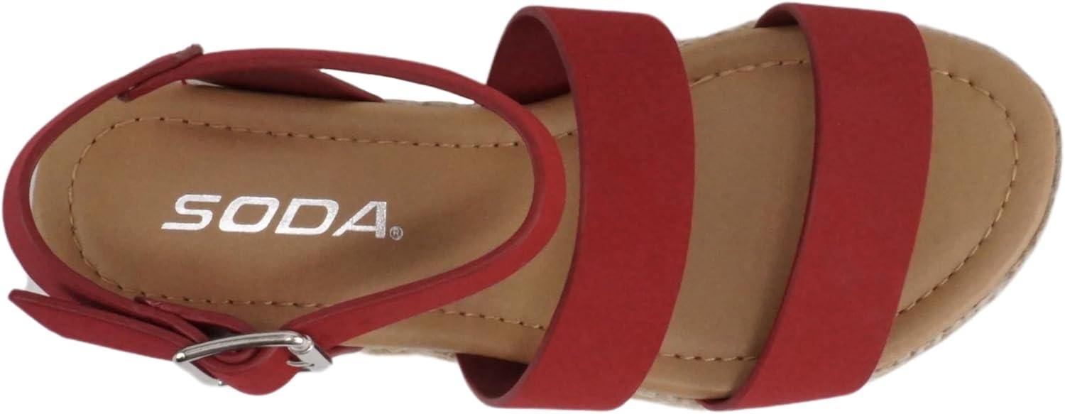 imageSoda BRYCE2 KidsChildrenGirls Open Toe Two Bands Espadrille Jute Platform Wedge Casual Fashion Flatform Sandals with Buckle Ankle StrapLipstick Red Nubuck