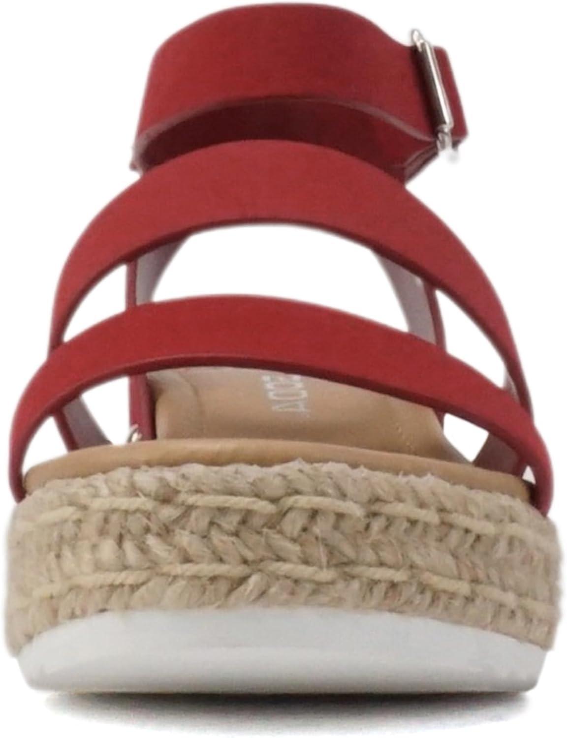 imageSoda BRYCE2 KidsChildrenGirls Open Toe Two Bands Espadrille Jute Platform Wedge Casual Fashion Flatform Sandals with Buckle Ankle StrapLipstick Red Nubuck